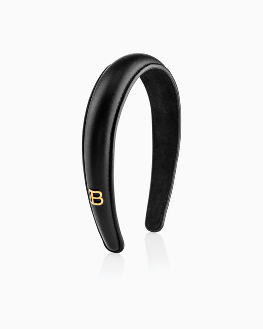 Balmain Hair Couture Black Leather Puffed Headband