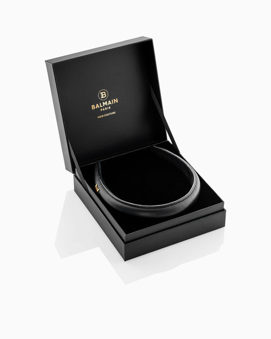 Balmain Hair Couture Black Leather Puffed Headband